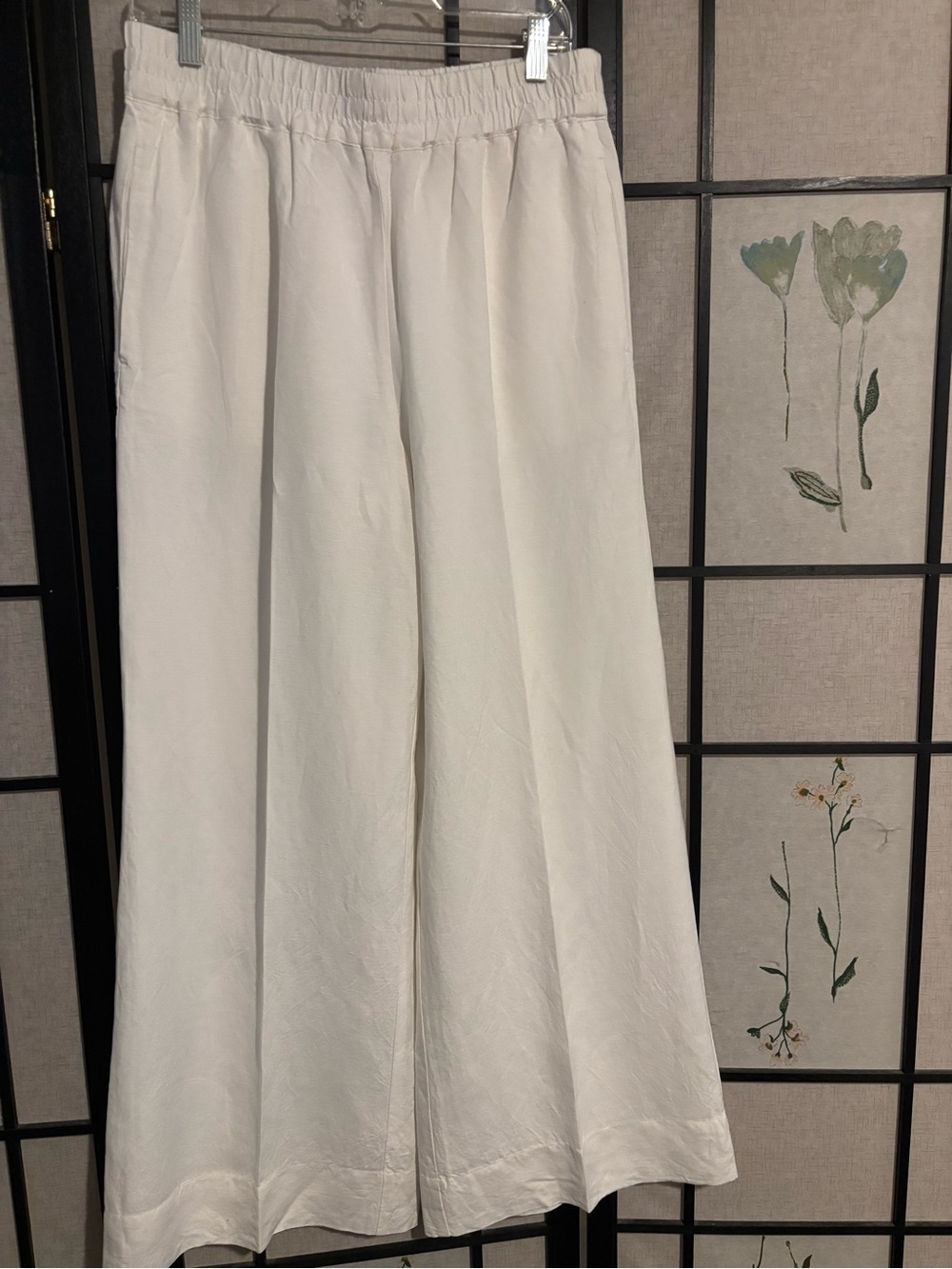 Evereve White Wide-Leg Cotton Linen Blend Pant